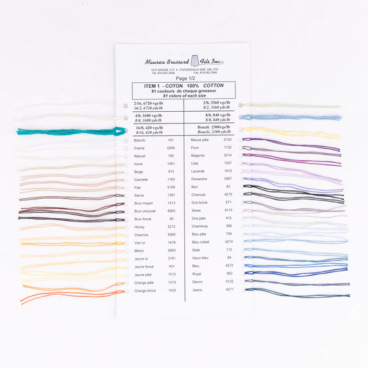 Maurice Brassard Baumwolle Farbkarte – Cotton Ne 8/2 und Ne 8/4 - 81 Farben